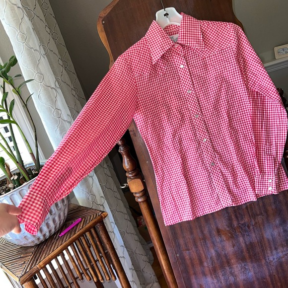 Vintage Hot Line from Mervyns Top Womens 8 gingham pearl snap red western - Picture 5 of 11